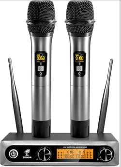TONOR Wireless Microphones System, 2 * 15 Channel Dynamic Mics Silver*2
UHF Handheld Metal Mic with Receiver, Pro Cordless Micro for Karaoke, Meeting,