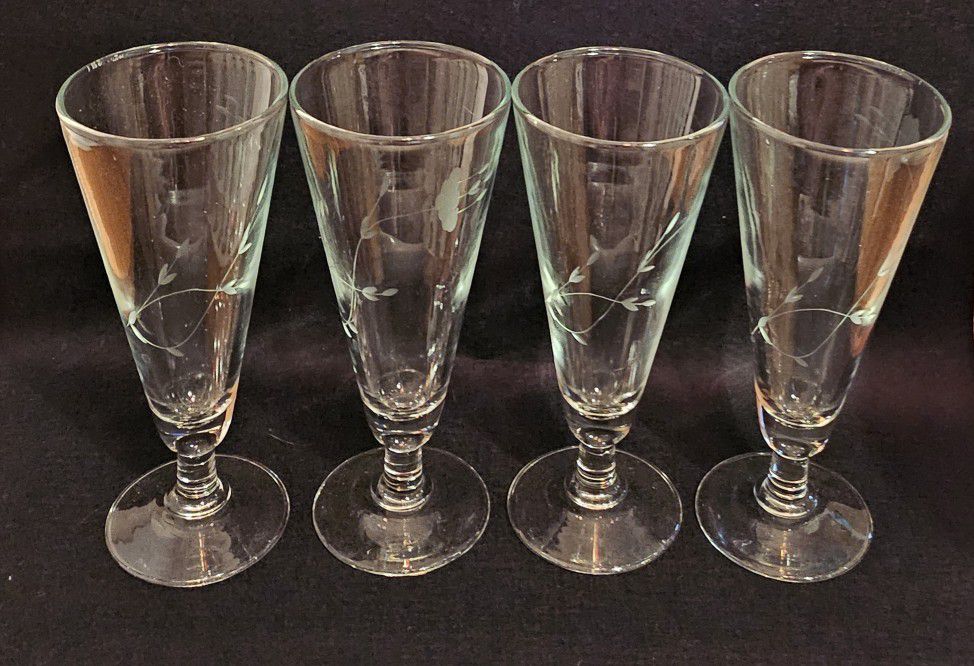 Vintage Heritage Princess House Glass Etched Crystal Pilsner Glasses Set Of 4