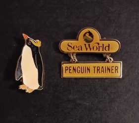 Vintage Sea World Crested Penguin & Penguin Trainer Pins