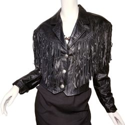 VTG PIONEER WEAR MOTORCYCLE COWGIRL FRINGES LEATHER BLACK JACKET WOMEN SIZE S M
*** MADE IN USA***
* PRICE IS FIRM***