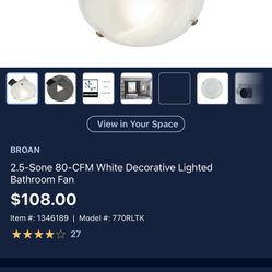 White Decorative Lighted Bathroom Fan