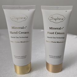 2 SAPHIRA Mineral+ Hand Cream & Foot Cream Glacial Clay Technology 3.4 Oz Each 