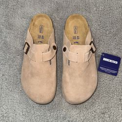 Birkenstock Boston Clog Taupe Tan Suede Soft Footbed Women’s 9-9.5 US 40 EU