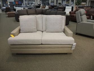 Bernhardt Cantor Leather Track Arm Loveseat - Cream | Small Sofa | Two-Seat Couch