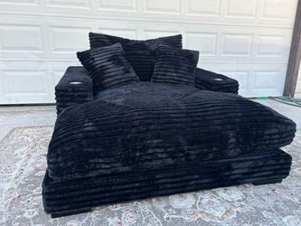 Modern Chaise Lounge Accent Chair W cup Holders Usb Ports Black Corduroy-Plush Couch Sofa Chaise- FREE Delivery- READ Description