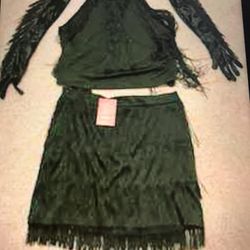 New Large Black Fringe Outfit Skirt Shirt Dress Festival Flapper Boho Concert Rave Costume Stretchy 