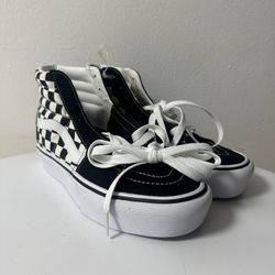 Size 5- Vans Sk8-Hi Checkerboard High Top Sneakers Black White 