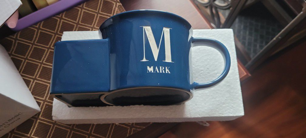 Personalized "Mark" Soup And Cracker Mug - Blue BRAND NEW STILL IN BOX