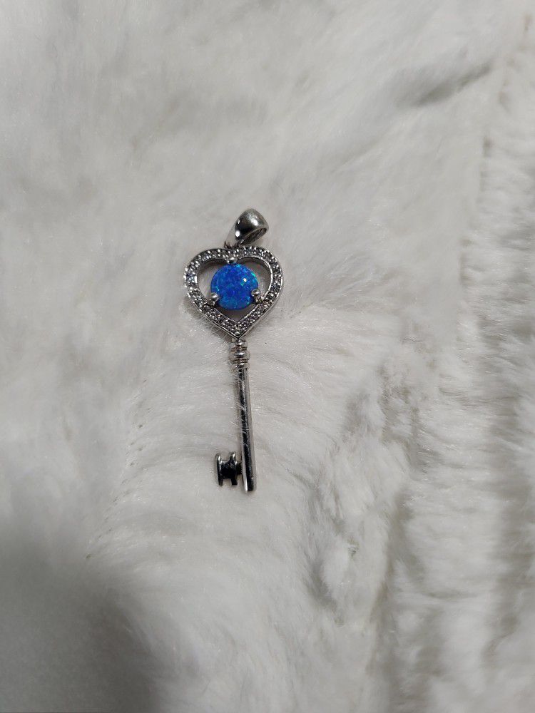 Sterling Silver Blue Opal Charm With Diamonds 
