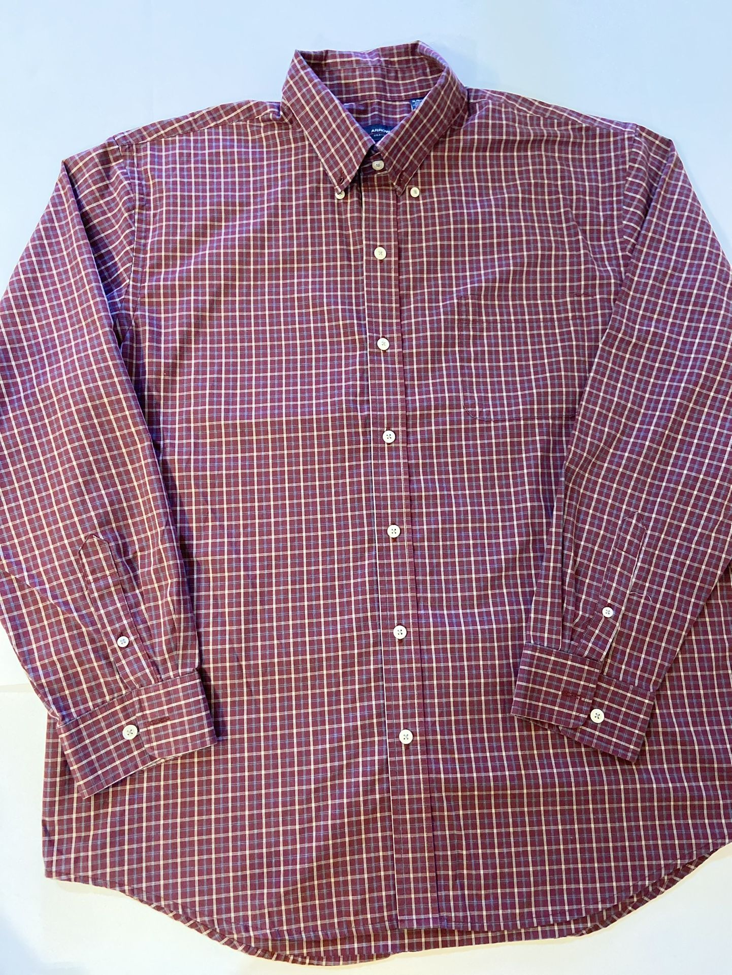 Arrow Men’s Plaid Button Down Burgundy Shirt