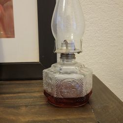 2 Antique Pressed Glass Oil Lamps