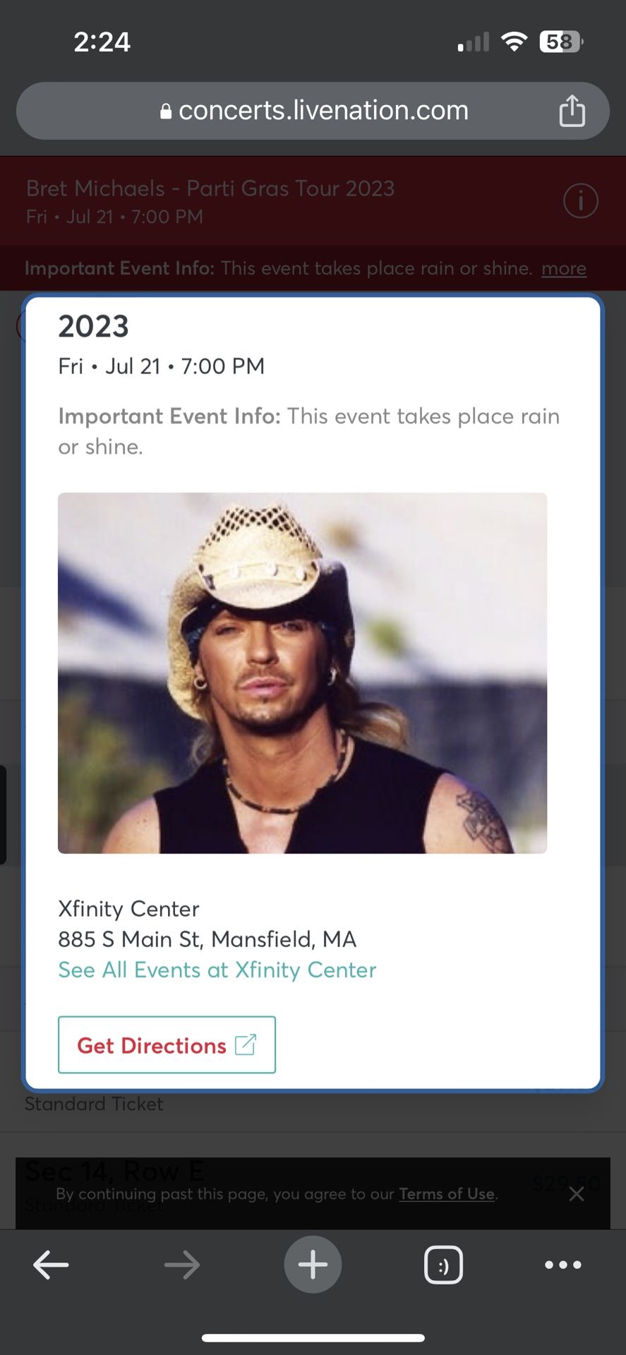 2 Tickets for Bret Michaels