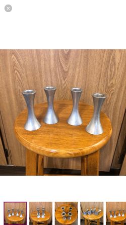 Set of 4 Silver Metal Candlestick Holders