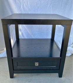 Dark Wood End Table with Drawer and Shelf