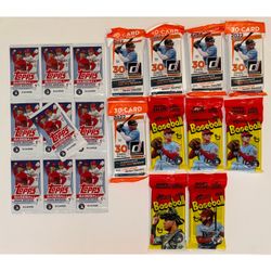 2022 Baseball 20 Pack Lot (10) 2022 Topps Series 1 Gravity Feed Packs + (5) 2022 Panini Donruss Value Packs + (5) Topps Heritage Value Packs Fat Cello