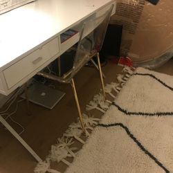 White Desk With Silver Handles 