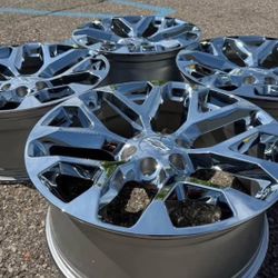 22” CHROME CHEVY SILVERADO GMC SIERRA WE FINANCE RIMS SET NEW WHEELS WE FINANCE SNOWFLAKES 