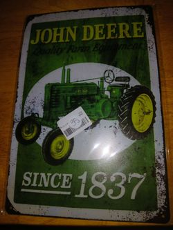 Metal, John Deere sign.