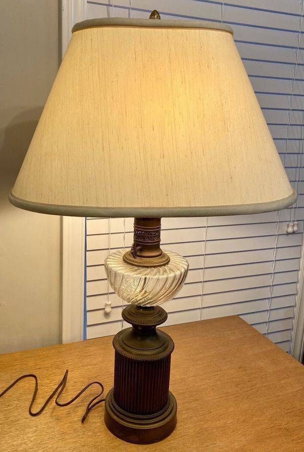 Vintage Antique Mid Century Modern MCM Large Brass Crystal Cut Glass Table Lamp