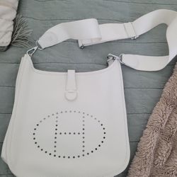HERMES DUPE REAL EPSON LEATHER WHITE CROSSBODY BAG 