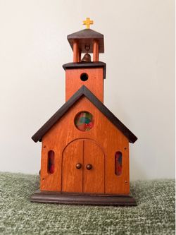 Vintage George Goode Wood Church Wind Up Music Box Plays Amazing Grace