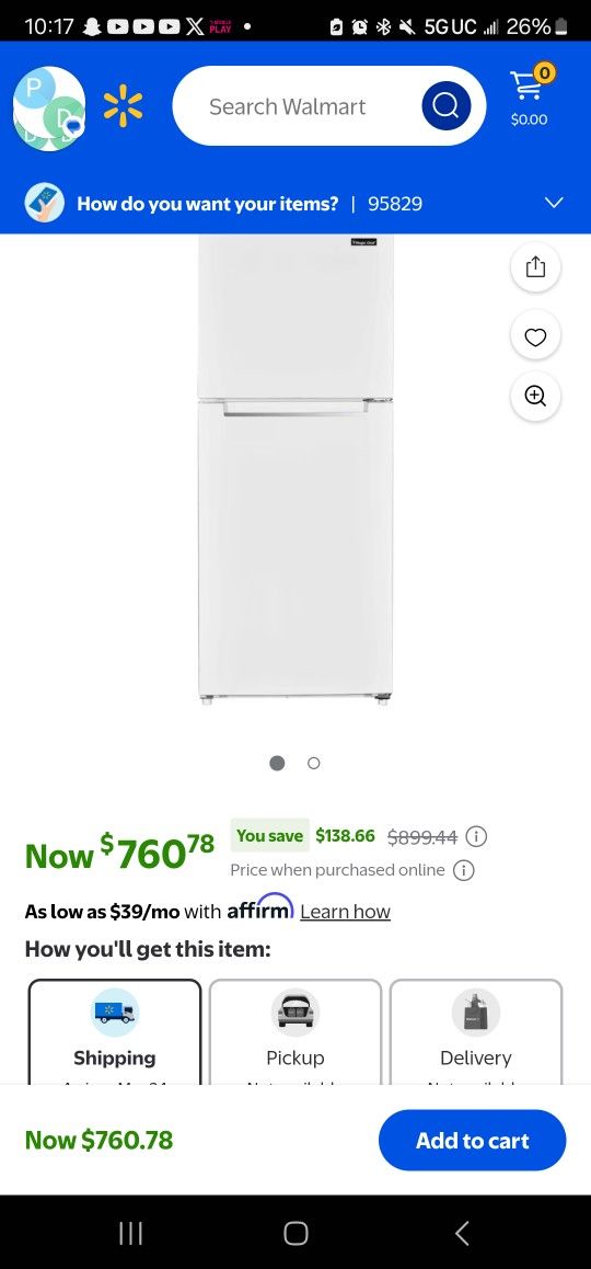 Magic Chef 10.1 Cu. Ft. Fridge. (NEW)
