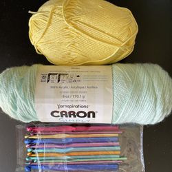 Crochet Hooks Knitting Needles + Yarn