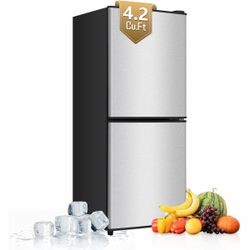 4.2 Cu.Ft Small Fridge with Freezer, 7-Level Adjustable Thermostat, Removable Glass Shelves, Quiet 38dB Energy-Saving for Dorm/Office/Kitchen FLS-106W