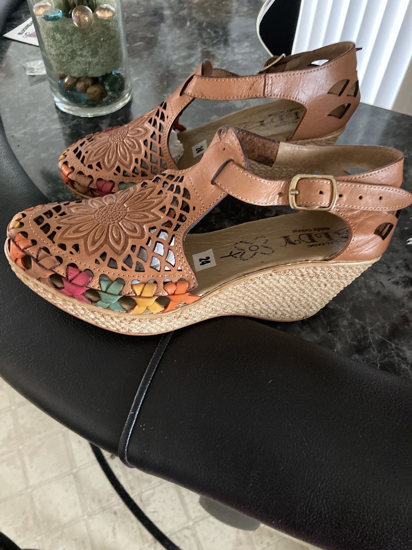 Beautiful Wedge Genuine Leather Sandals ( New )