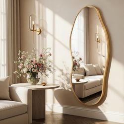 Large Asymmetric Full-Length Floor Mirror Gold Frame