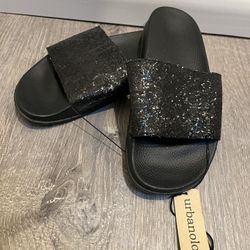 Ladies New Black Cracked Ice Slide Sandals