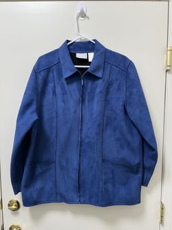 Alfred Dunner faux suede hip length jacket in royal blue, zip front Size 16