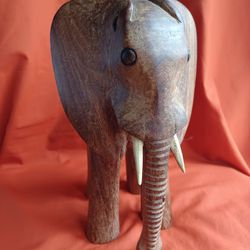Hand Carved Solid Wood African Elephant 
