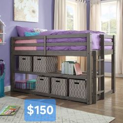 Twin Single Loft Bunk Bed With Storage Shelves/ Shelving