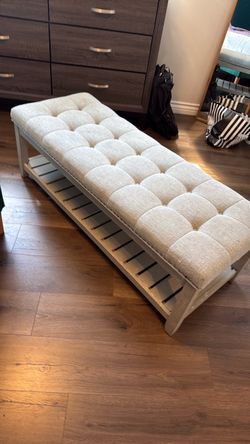 Tufted Upholstered Bench with Bottom Shelf