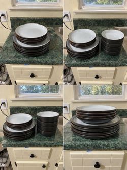 Dark Brown and White Ceramic Dinnerware Set