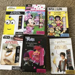 Valentines Cards W/ Pencils And Pez Dispenser