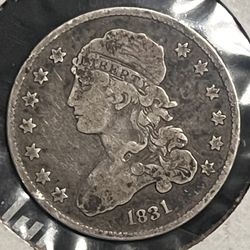 1831 Small Letters Capped Bust Silver Quarter 25c • 89% Fine Silver Type Coin (First Year of Issue) • Appears XF Extremely Fine