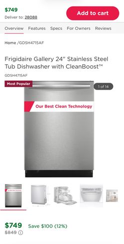 Frigidaire Gallery 24" Stainless Steel Tub Dishwasher with CleanBoost. New