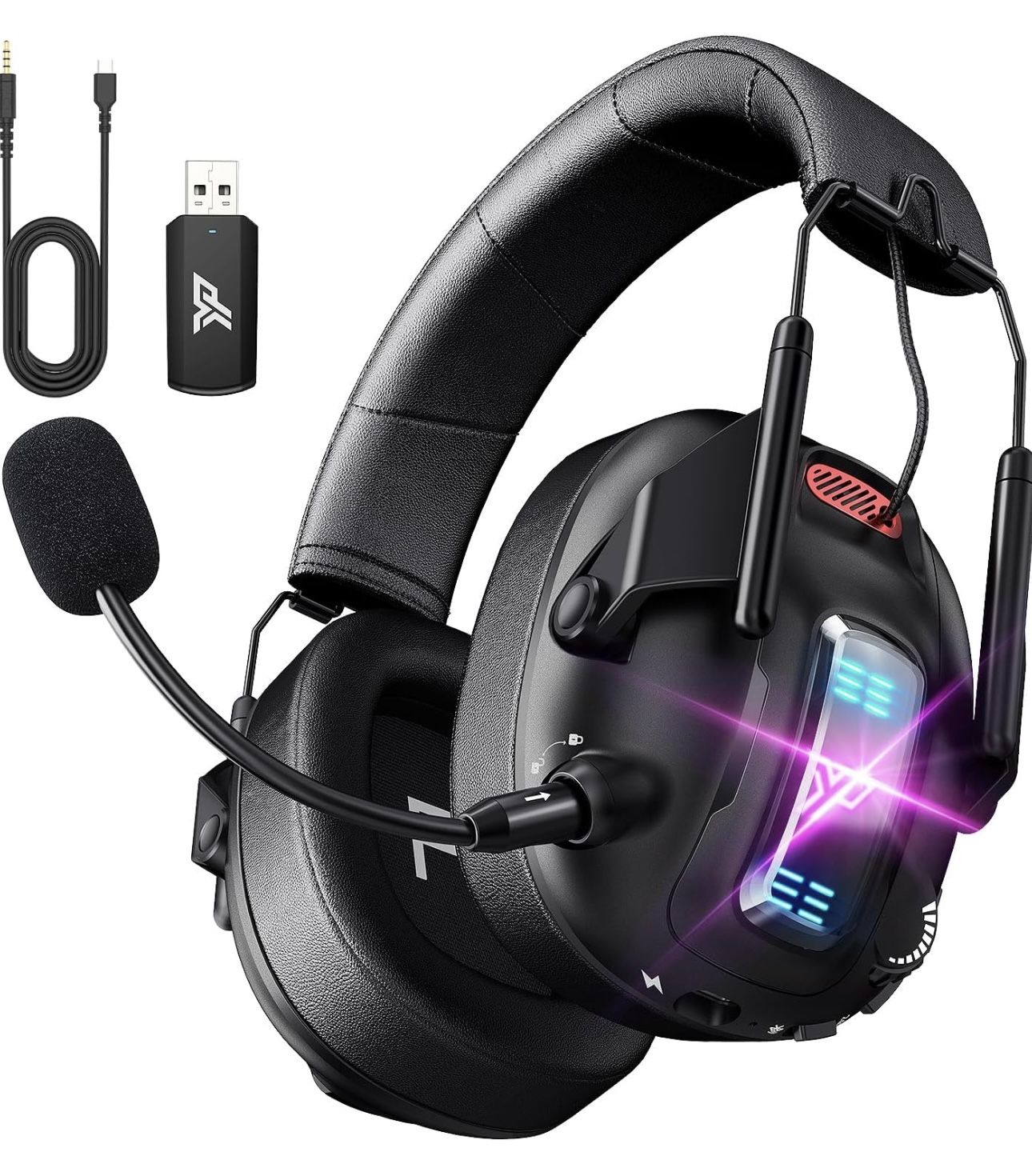 Wireless Gaming Headset for PS5, PS4, PC, USB Over Ear Gaming Headphones with Noise Canceling Mic, Bluetooth 5.3, 100H Battery, Low Latency, Foldable