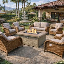 Brand New Patio Set Fire Pit Propane 10 Pcs 