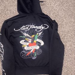 Real Ed Hardy Black Cropped Zip Up Jacket