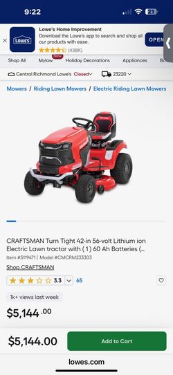 Craftsman Electric Riding Lawnmower
