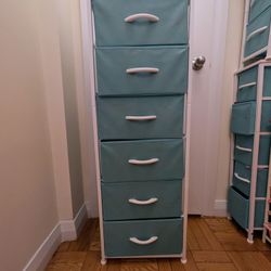Modern Compact Wood  6 Fabric Drawer Storage Dresser– Aqua 