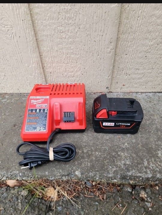 MILWAUKEE 12V-18V CHARGER AND 1 18V 8AH AFTERMARKET BATTERY