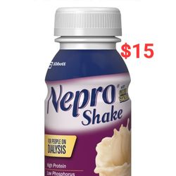 10 Bottles for $15 
Exp. 06/25 Nepro Shake