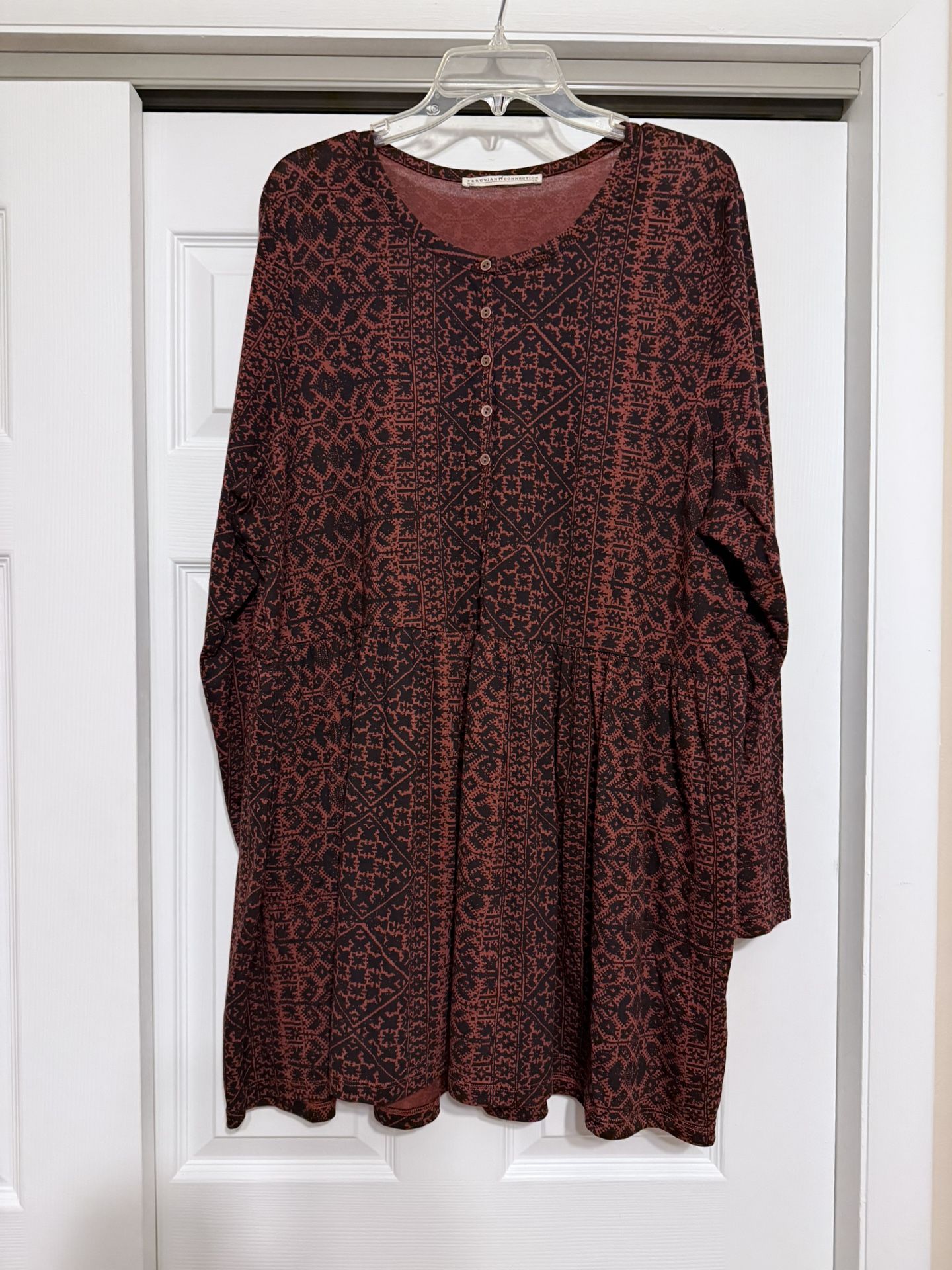 Peruvian Connection Black & Orange Baby Doll Dress and/or Tunic Top - Size XXL