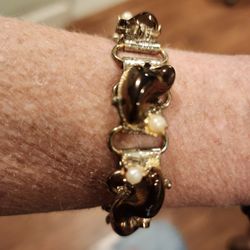  Vintage Chunky Ornate Art Glass Linked Panel Bracelet