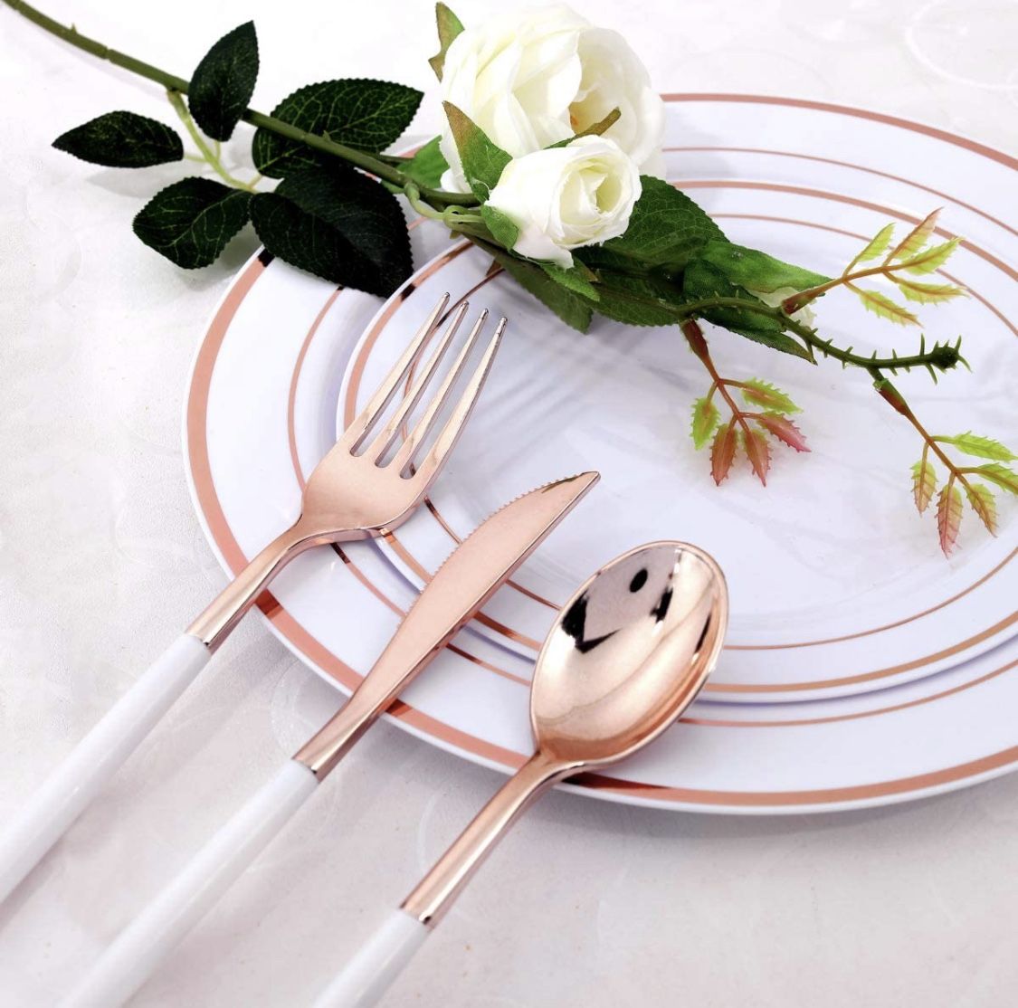 288 Pieces Heavy Duty Disposable Rose Gold Flatware - Forks, Knives, Spoons