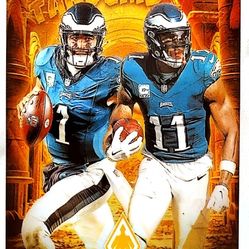 🦅💚🦅💚2024 Panini Phoenix Touchdown Tandems Hurts & Brown Philadelphia Eagles Refractor Football Card🦅💚🦅💚